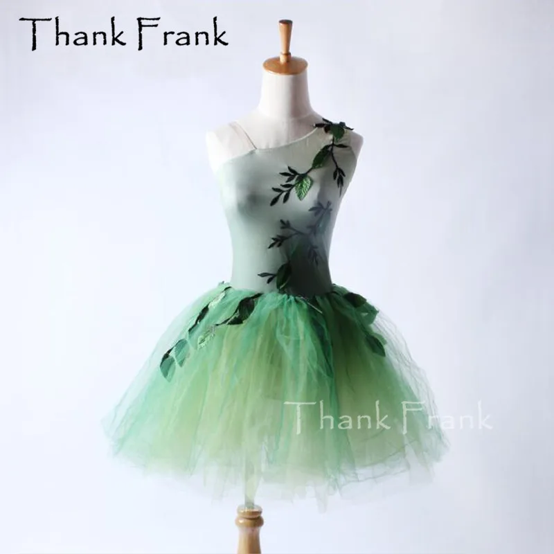 Балетное платье-пачка с листьями дерева для детей и взрослых, танцевальный костюм на одно плечо, с294 - Цвет: As picture