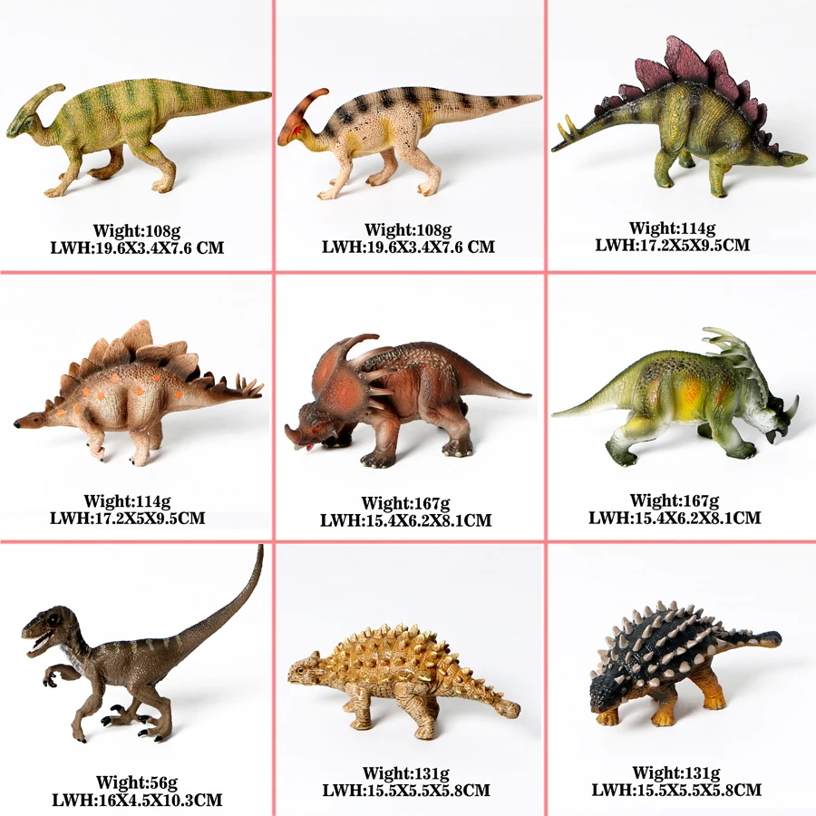 

PVC Jurassic Dinosaur Simulation Model Action Figure Toys,Parasaurolophus,Stegosaurus,Styracosaurus,Velociraptor,Saichania
