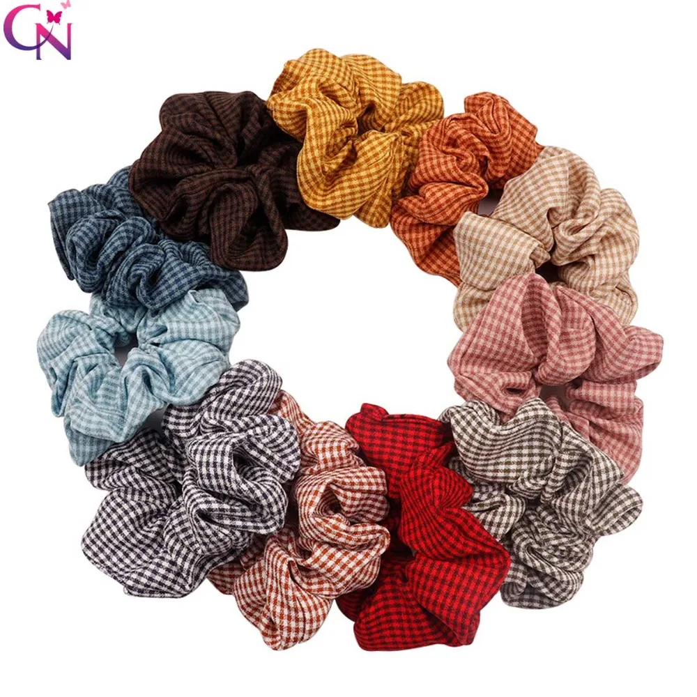 Зимние печатных плед Scrunchies для владельца хвост упругой широкой резинкой для леди Винтаж волосы, галстук, волосы веревки резинка для волос