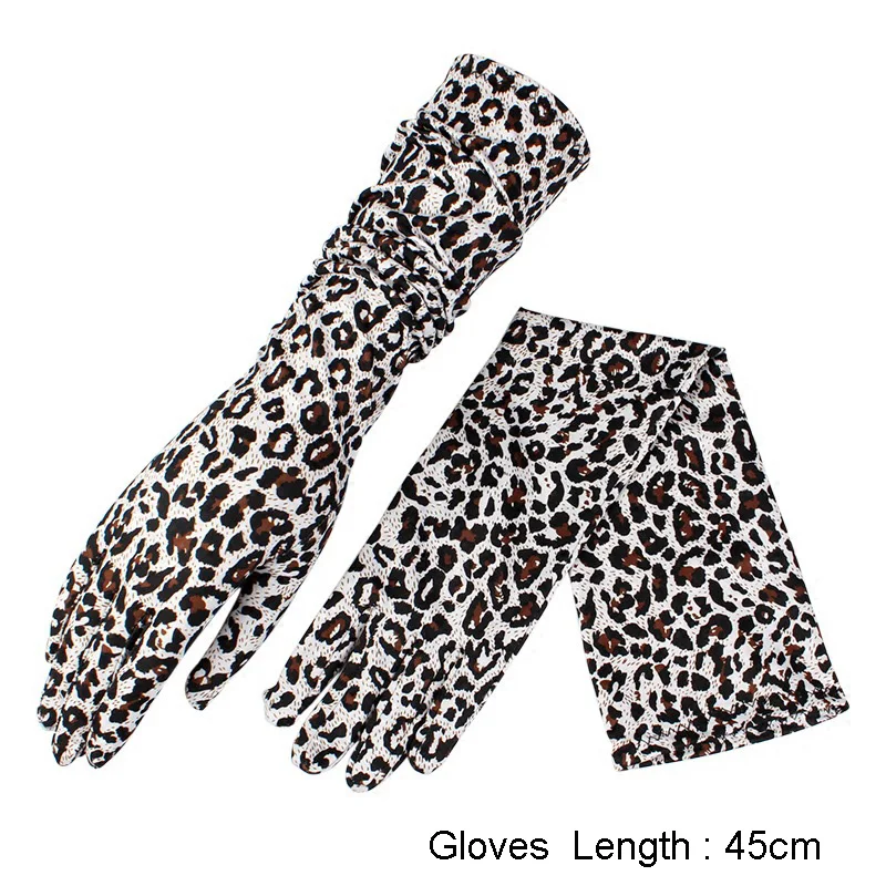 Women Leopard Gloves Long Sunscreen Glove Woman Summer Spring High Elastic Thin Anti-UV Driving Gloves Opera Glove Elbow