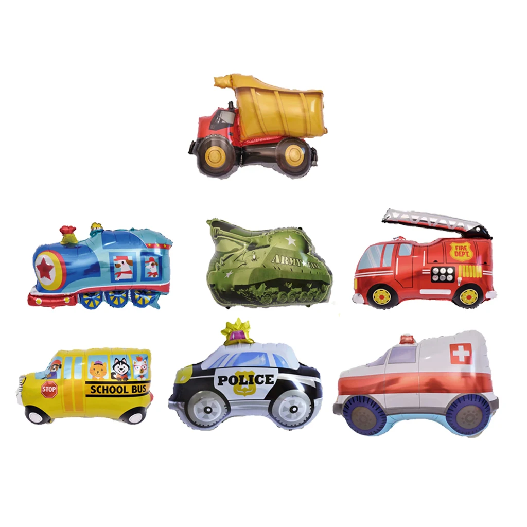 7 Giant Cars Foil Balloon Birthday Party Deocration Truck Police Car Tank