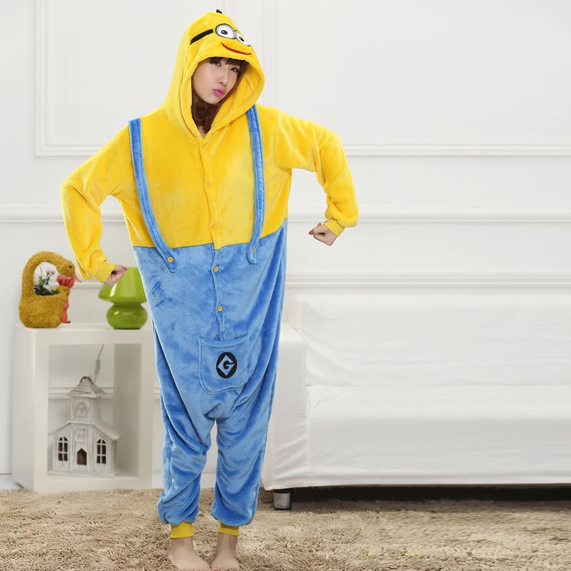 Minions Onesie Animal Kigurumi Pajamas Adult Sleep Winter Costume Kawaii Women Overall Halloween Party Soft Flannel Jumpsuit  (3)