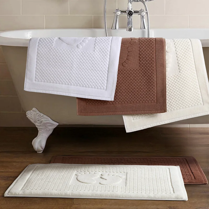 

70x45cm solid brown/cream white 100% cotton bath mat towel floor mat rug bathroom towel foot pad water absorption