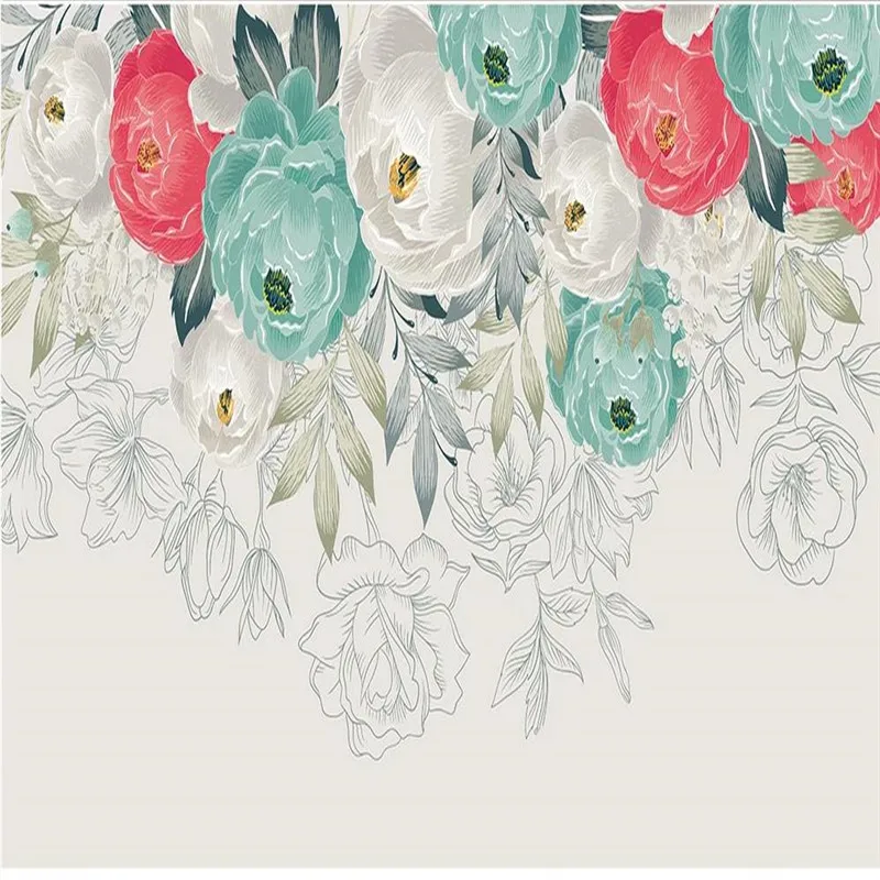 Custom wallpaper murals rural style hand-painted peony simple TV background high-grade silk material Custom wallpaper murals rural style hand-painted peony simple TV background high-grade silk material