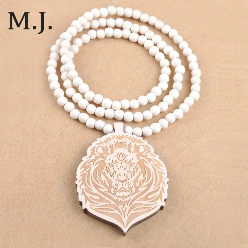 

Latest Fashion Brand Good Wood King Lion Pendant Hip Hop Beads Long Chain Men Wooden Pendants Necklaces Women Jewelry Wholesale