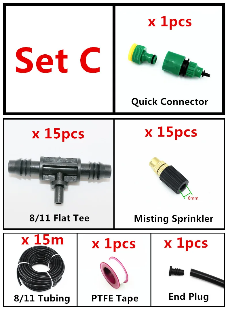 5 м/15 м/20 м 8/11 микротрубки наборы для полива с распылителем латунь сопло Регулируемый Сад Бонсай инструменты для ПОЛИВА МИКРО - Цвет: C