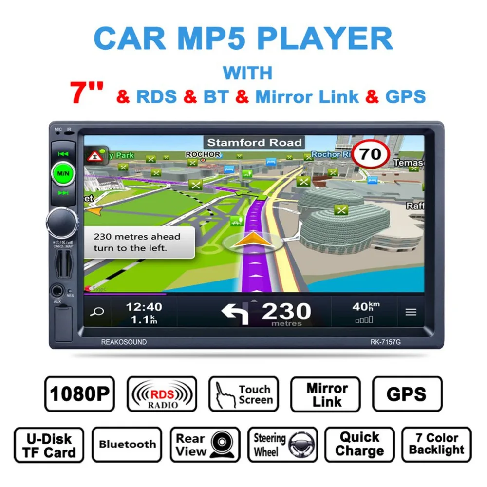

Newest 7" HD LCD Touch Screen 800*480 Car MP5 Player with RDS & BT & Mirror Link & GPS Function Hot Drop Shipping