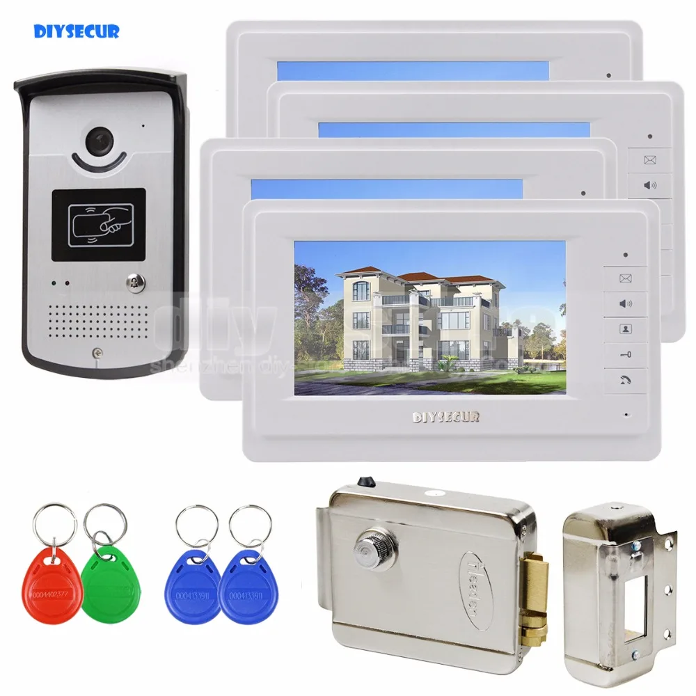 

DIYSECUR 7 inch Color Video Door Phone Handsfree Intercom Electric Lock Keyfob Unlock 1 v 4