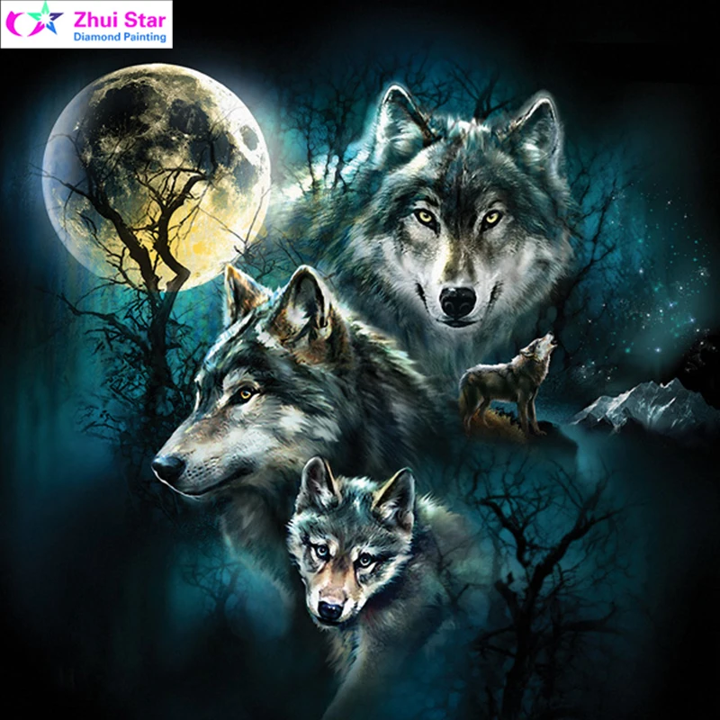 

Zhui Star 5D Diy Round Full diamond painting diamond painting embroidery cross stitch Home Decor diamond mosaic night moon wolf