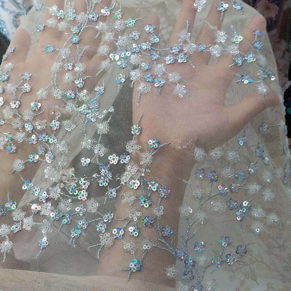 

newest embroidered Mesh Tulle fabric with sequins Factory price JIANXI.C-71401 Nigerian lace fabrics