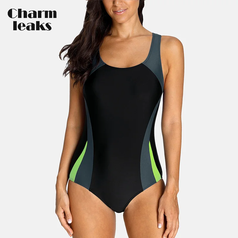 07Grey Charmleaks цельный женский спортивный купальные Костюм спортивный купальник пэчворк пляжная одежда купальный костюм Мягкий Бикини Monikini - Цвет: 07Grey