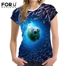 FORUDESIGNS Summer Tops Tees Ladies Short t Shirt Women T-shirt Dress Cotton Female tshirt 3D Animal Bear Seabed Print Tee Shirt