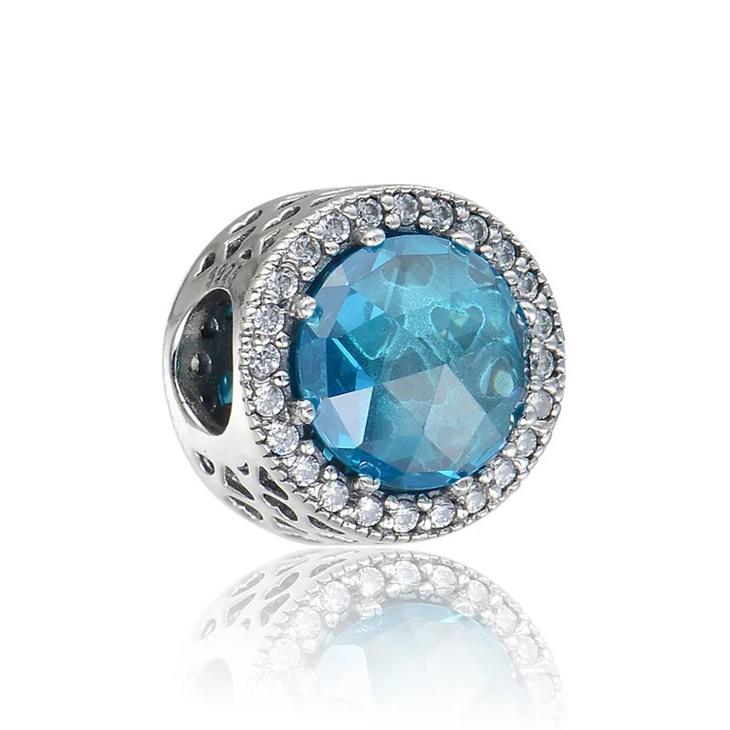 

Fits Brand bracelets 925 Sterling Silver sky blue crystal and clear cubic zirconia Charm For Women Jewelry LW619C