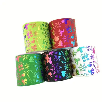 

Christmas Day 75mm (3 inch) wholesale snowflake holographic rainbow foil ribbon with custom accept,DIY Hair accessories