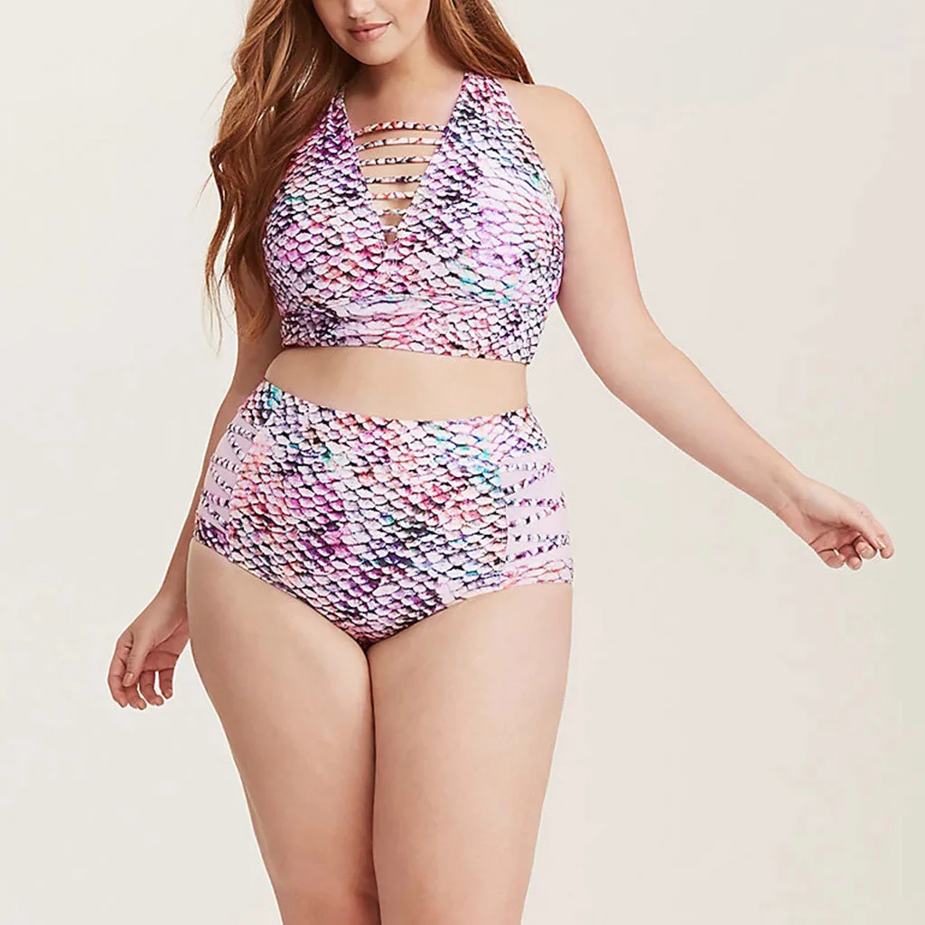 

Ladies Sexy Two Piece Swimsuit Plus Size High Waist Padded Swimwear Fashion Pink Floral Push Up Bikini Set Swimsuit Bathing Suit