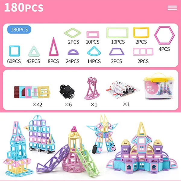 258 шт. Магнитный конструктор, дизайнерские игрушки для детей, 3D Строительные блоки для раннего обучения, DIY Кирпичи для детей, магнитные плитки - Цвет: 180 Pcs