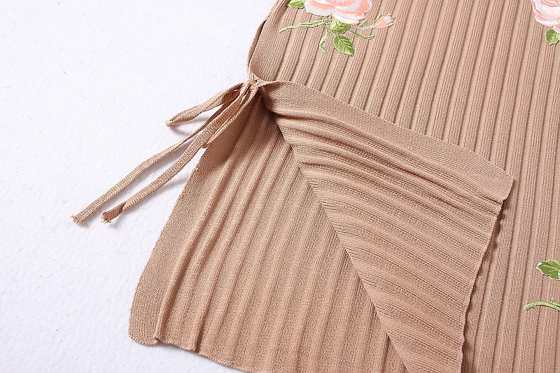 [Alphalmoda] Осень Новые цветочные трикотажные Юбки для женщин heavywork вышитые цветы Высокая талия прямо женский Изящные Миди-юбки