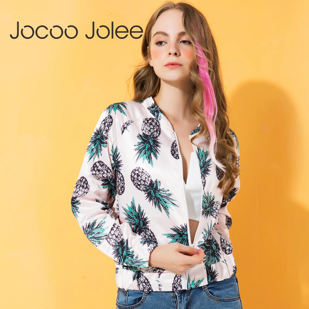 Женское пальто Jocoo Jolee базовое с принтом ананаса куртка бомбер на молнии длинным