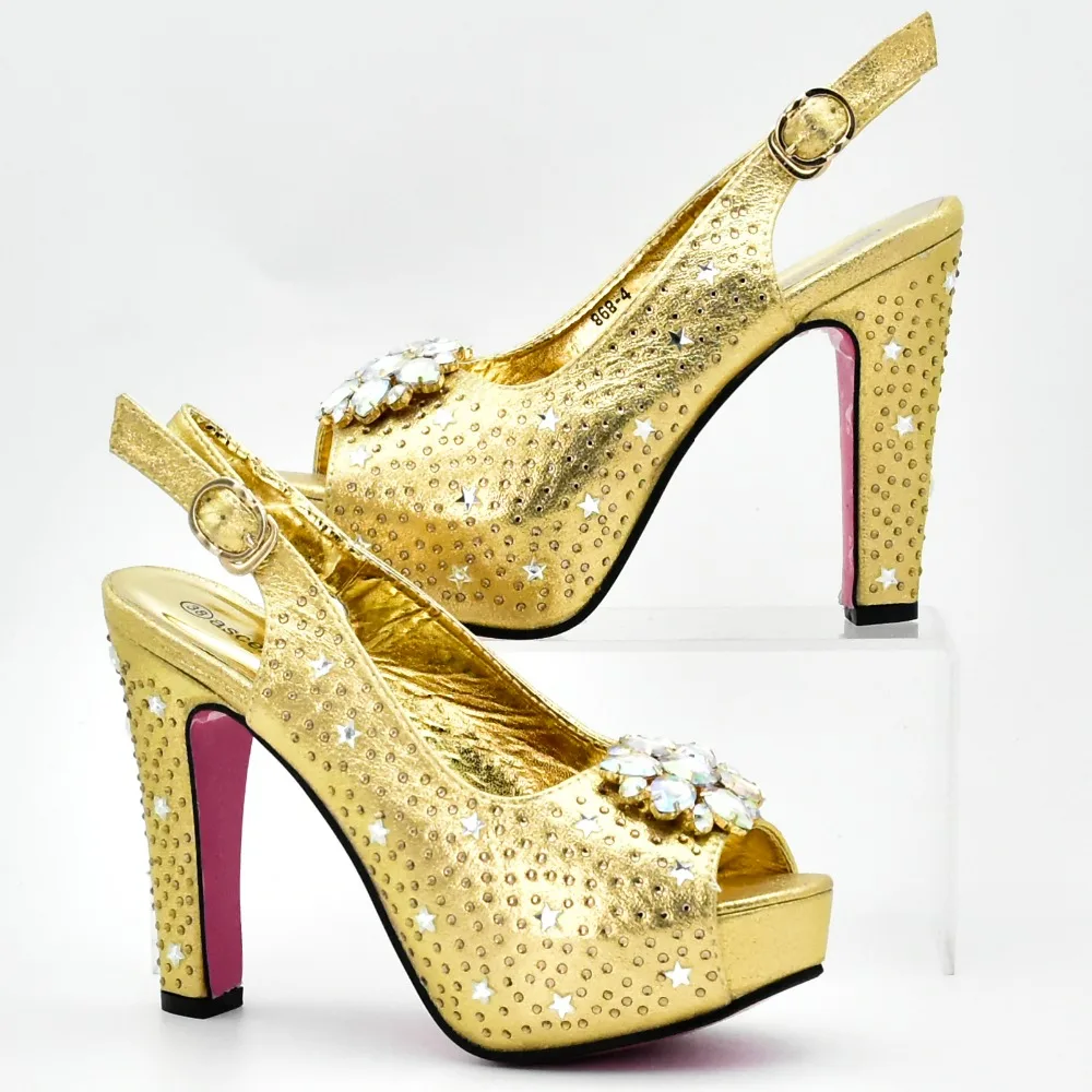 High heel 4.7 inches women sandal shoes and bag matching set free shipping by DHL gold fashion shoes and bag set italy SB8153-4