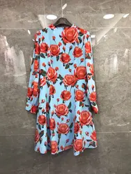 Новинка 2019 года высокого класса Женская мода шоу тонкий круглый вырез Роза цветочный принт платье 226