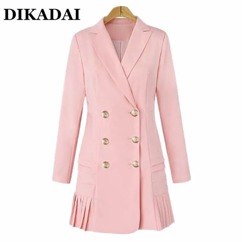 Women Long Blazer Coats Pink Black color Casual Office Ladies Work Wear