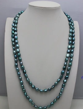 

freshwater pearl long necklace Green-Blue baroque 8x10mm 48" Alloy "handmade"