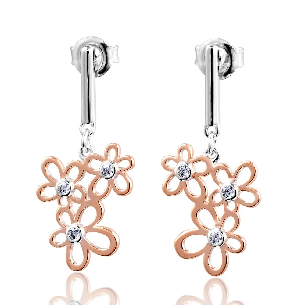 

DORMITH free shipping 925 sterling silver flowers earrings AAA cubic zirconia for women fashion drop earrings rose gold plating