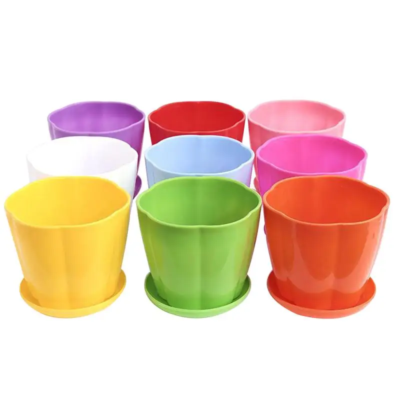 

9PCS Petal Shape Colorful Plastic Creatve Round Plant Pot Flower Pot Thickened Plant Pot For Home Garden Decoration