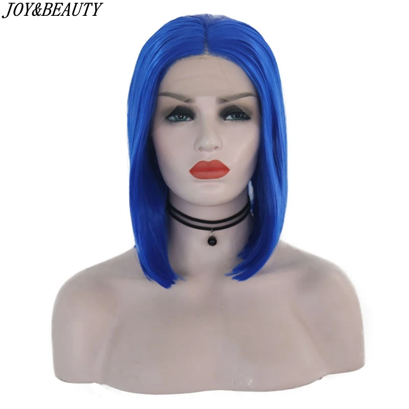 JOY& BEAUTY синий Боб короткий прямой термостойкий 1" синтетический кружевной передний парик Средняя часть бесклеевой парик для женщин 150 плотность