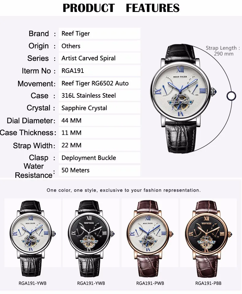 Reef Tiger/RT Tourbillon дизайнерские часы наивысшего качества Дата День телячья кожа водонепроницаемые часы мужские Relogio Masculino RGA191