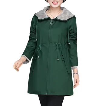 

New Spring Plus size Trench Coat Women Korean Long Hooded Windbreaker coats Womens Elegant Slim Khaki Casual Outerwear 5XL F107