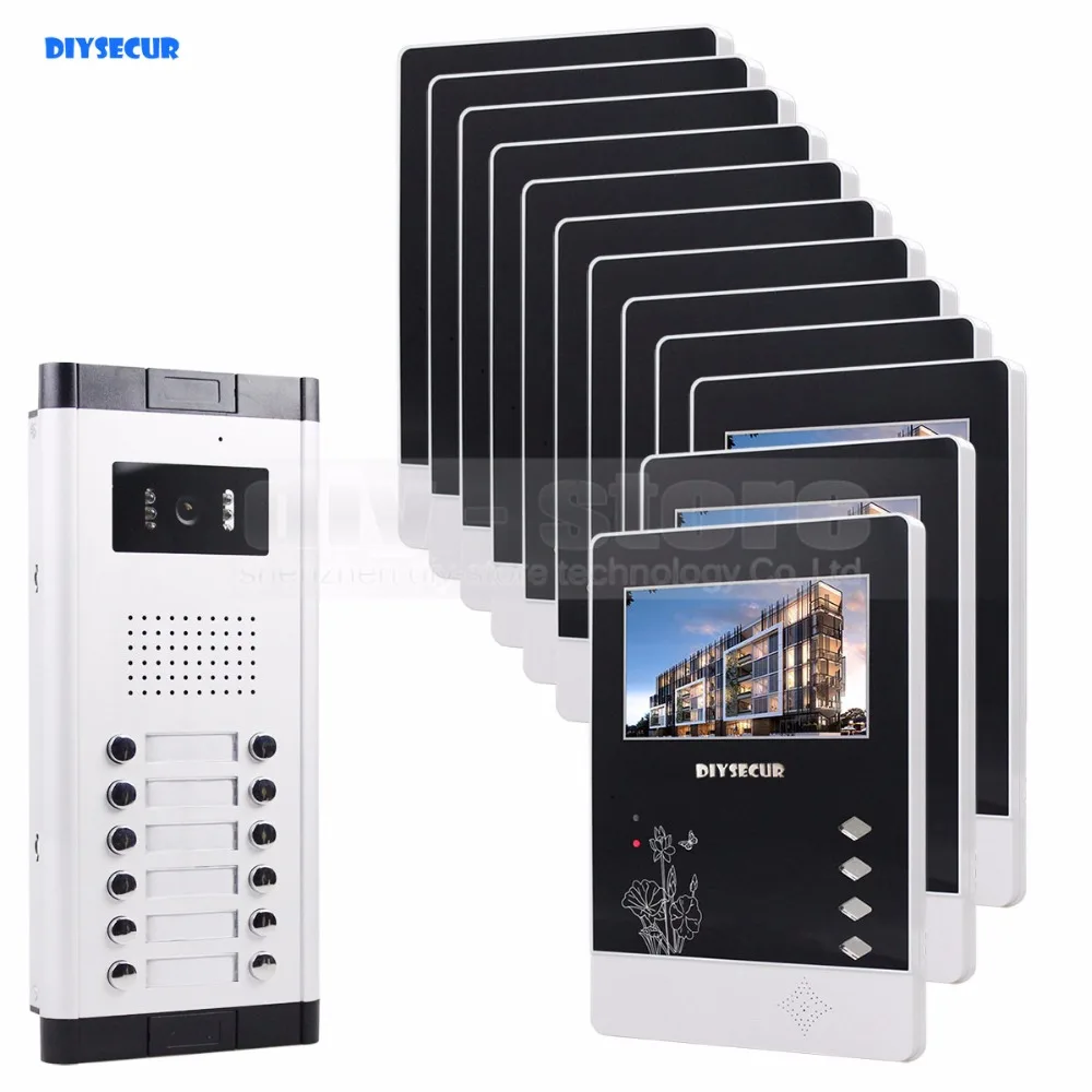DIYSECUR 12 x 4.3inch Monitors 4-Wired Apartment Video Door Phone Audio Visual Intercom Entry System IR Camera For 12 Families DIYSECUR 12 x 4.3inch Monitors 4-Wired Apartment Video Door Phone Audio Visual Intercom Entry System IR Camera For 12 Families