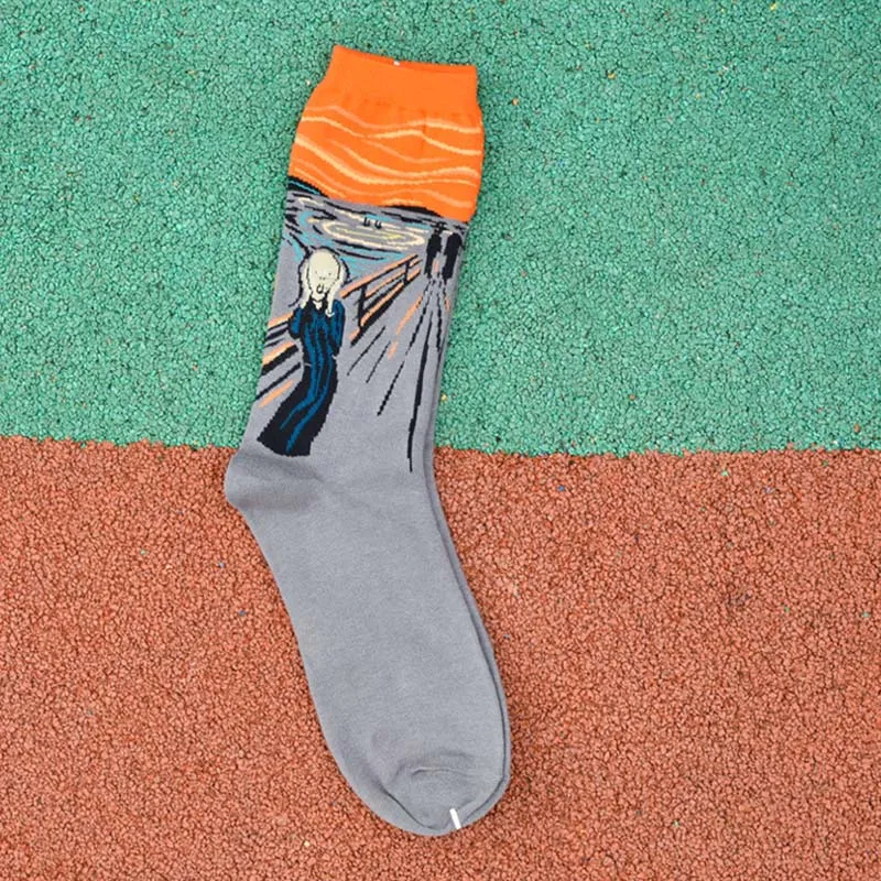 6 пара Happy Socks картина маслом чесаный Хлопковые фирменные носки Harajuku Для мужчин носки красочные платья knit Crew Long смешные носки Meias Eur39-45