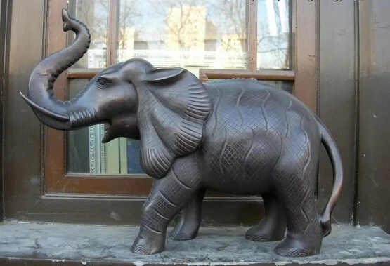 

Collectible bronze lion statue S0375 China Pure Bronze Copper Carved Thailand Lucky Bangkok Elephant Statue Sculpture