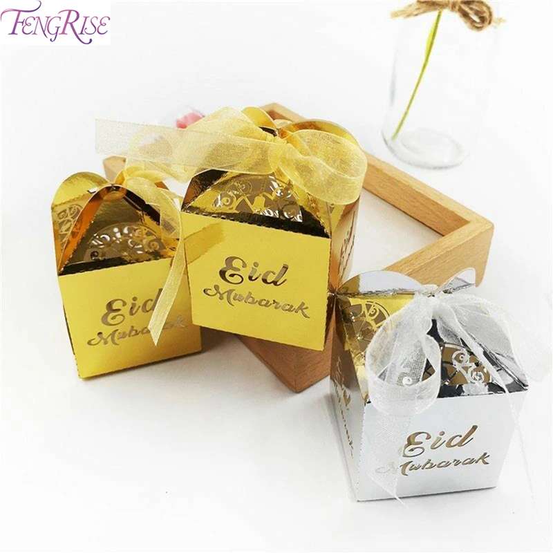 

FENGRISE 10PCS Gold Silver EID Mubarak Candy Gift Box Ramadan Decorations Islamic Muslim Festival Party Decor Happy EID Mubarak