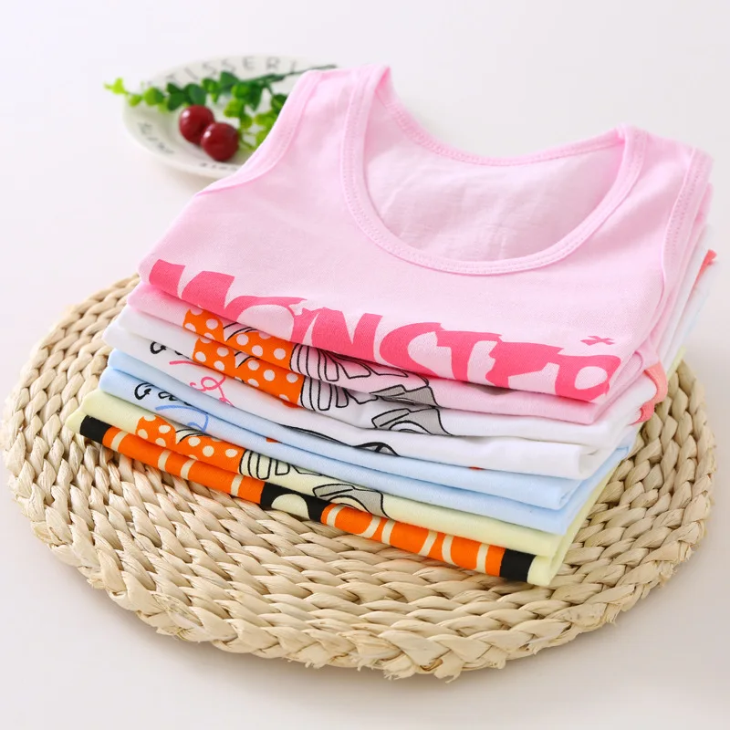 Baby Boys Girls Tanks Tops Solid Candy Color Children Vest Beach Camisoles Kids Underwear 100% Cotton Sleeveless T-shirts VE006