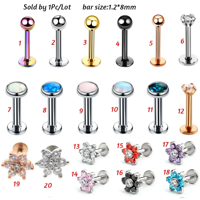 1Pc Surgical Steel Internal Thread Labret Helix Tragus Cartilage