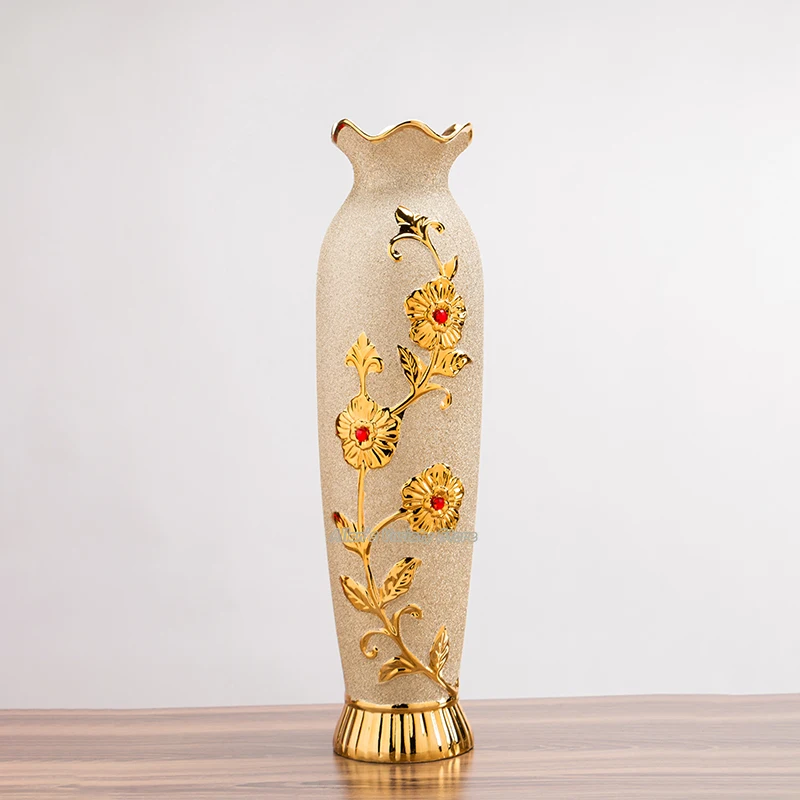 Baroque Big Floor Vase Gilded Flower Holder Porcelain Resin Ceramic Flower Vase Decorative Vases Golden Decoration Plated Vase image 2