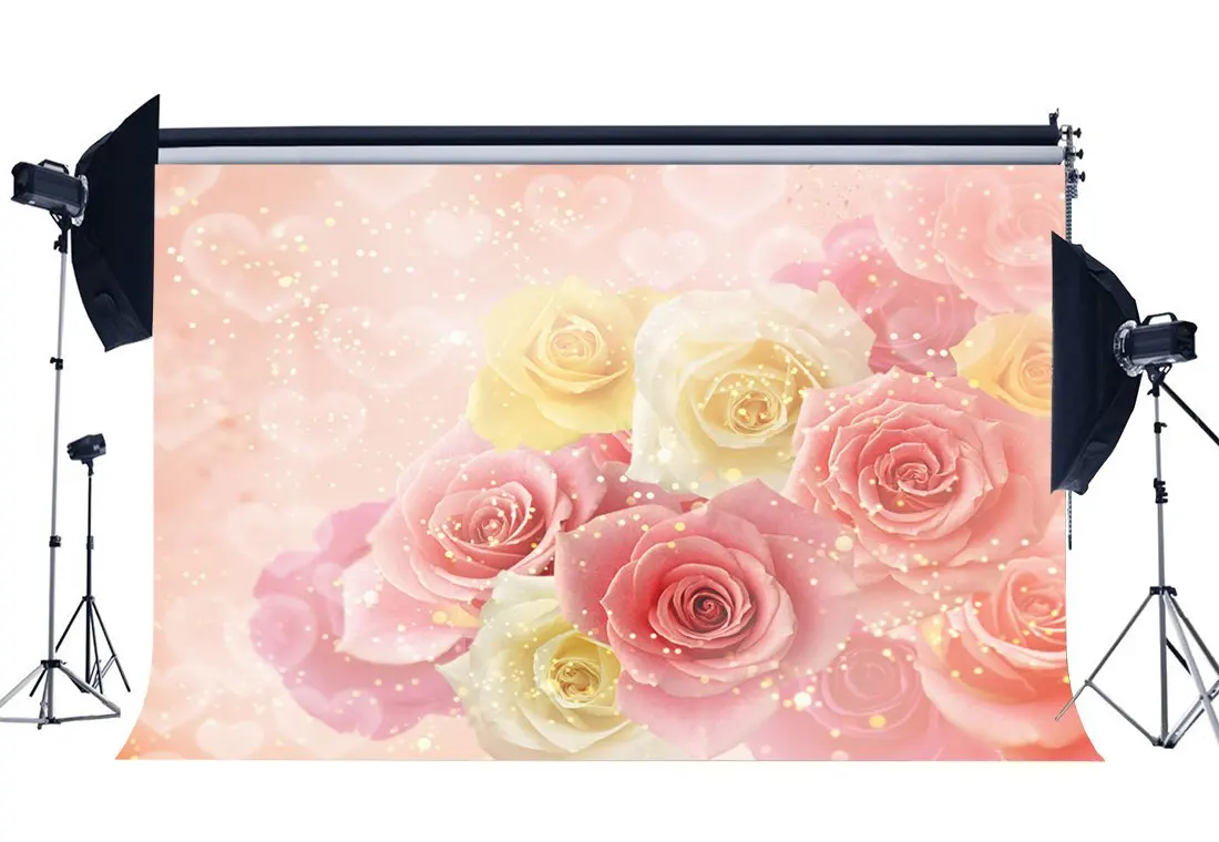 

Wedding Ceremony Backdrop Baby Shower Backdrops Blooming Fresh Flowers Bokeh Glitter Sequins Background