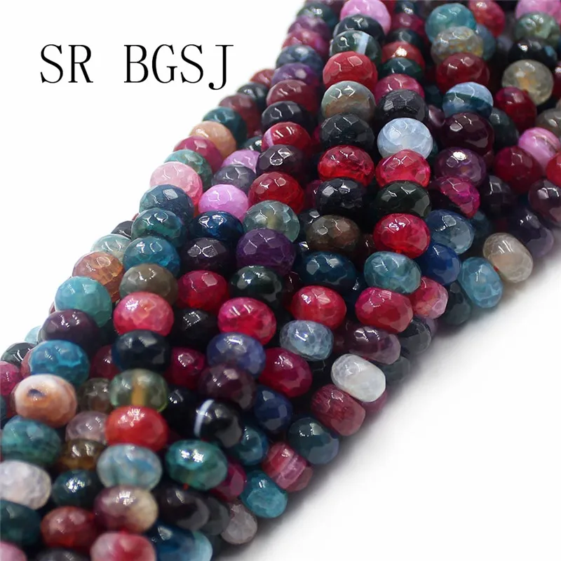 

Free Shipping 5x8mm Faceted Mixed Colors Rondelle Shape Natural Stone Gems Genuine Crackle Agat Beads Strand 15"