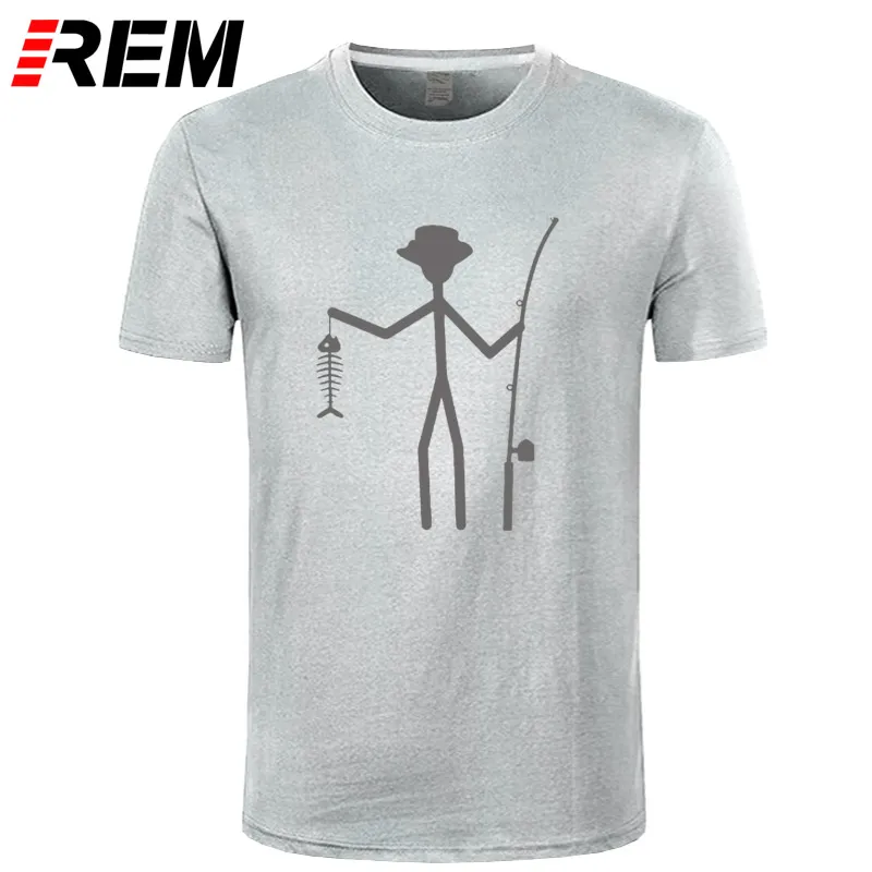 Крутая забавная футболка мужские футболки высокого качества мужские рыбацкие палочки фигура держа рыбы кости хлопковые футболки с коротким рукавом