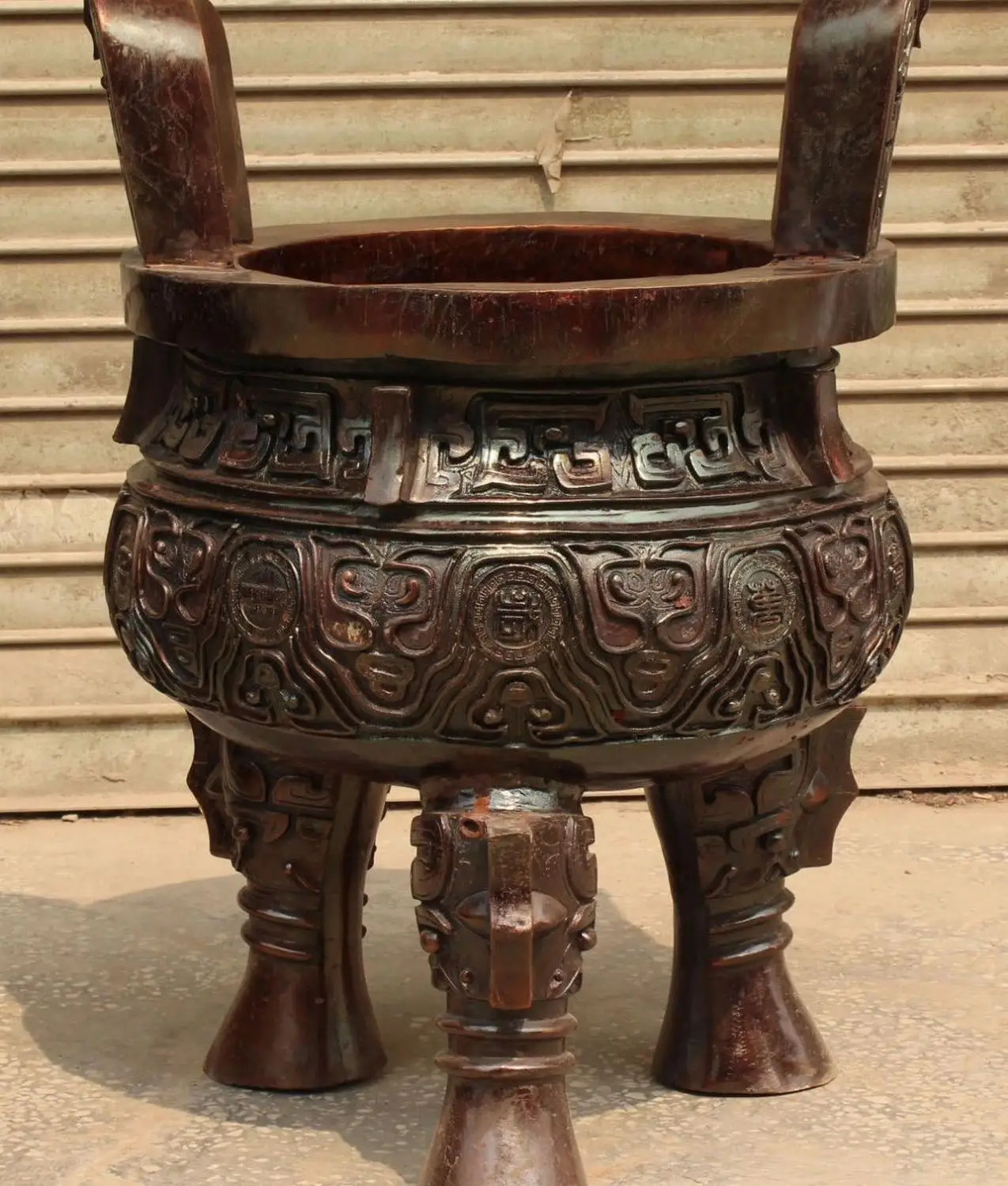 

30" Huge Heavy Chinese Bronze Vintage Dragon Beast Ding Zun Bowl Incense Burner