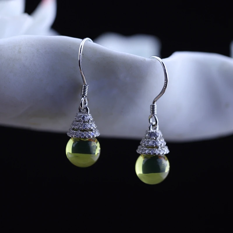 

Quality 925 sterling silver 100% Mexico natural amber simple fashion design handmade DIY noble earrings for women fine jewelry