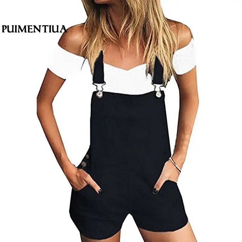 

Puimentiua 2018 Hot Women Short Denim Jumpsuit Romper Summer Casual Jeans Strap Short Playsuit Female Slim Overalls Dungarees