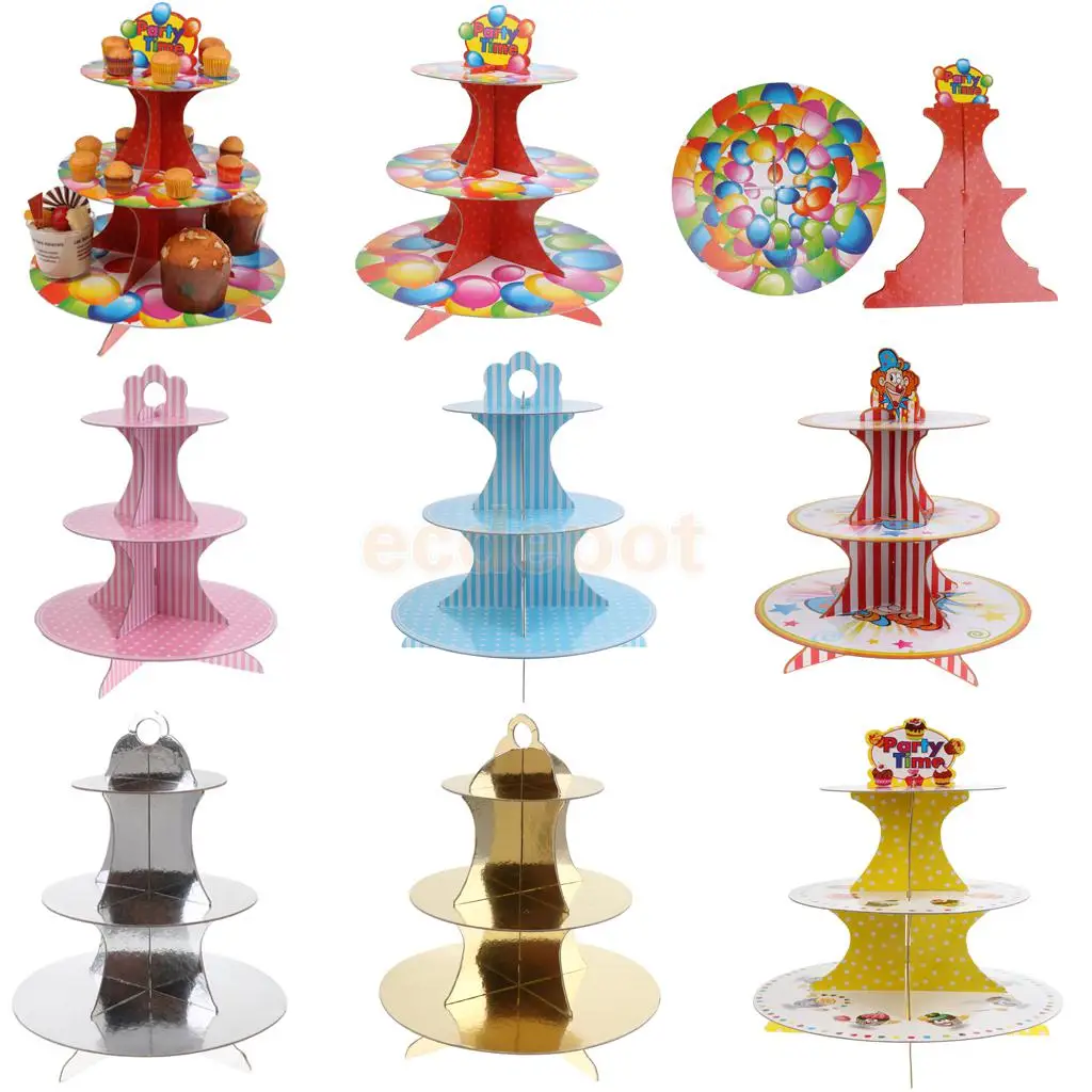 

Wedding Birthday Party Baby Shower 3 Tier Disposable Foldable Cardboard Dessert Display Cake Stand Holder Cake Tray