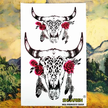 

SHNAPIGN Mexican Bull Head Temporary Tatto Body Art Flash Tattoo Stickers 12*20cm Waterproof Car Styling Home Decor Wall Sticker