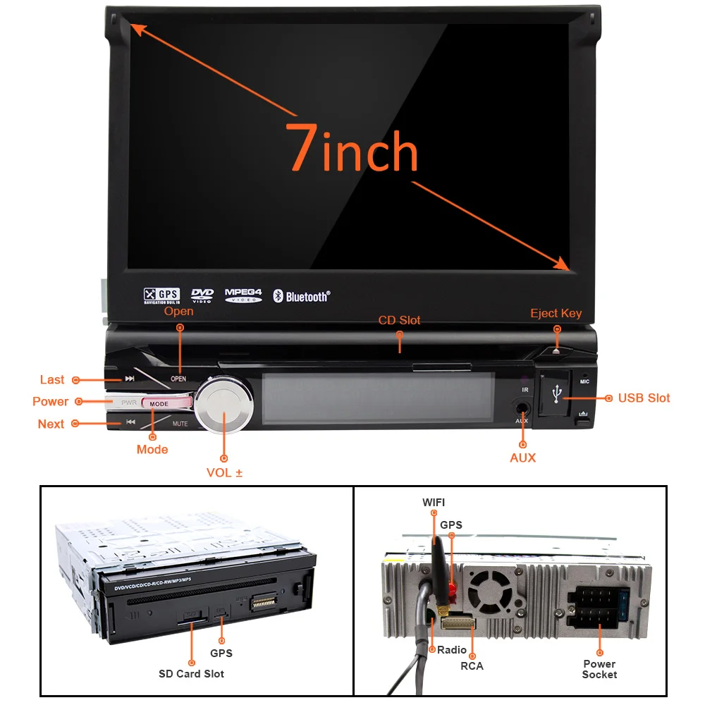 Eunavi 7 ''Универсальный один 1 Din Android 9 0 четырехъядерный автомобильный DVD плеер