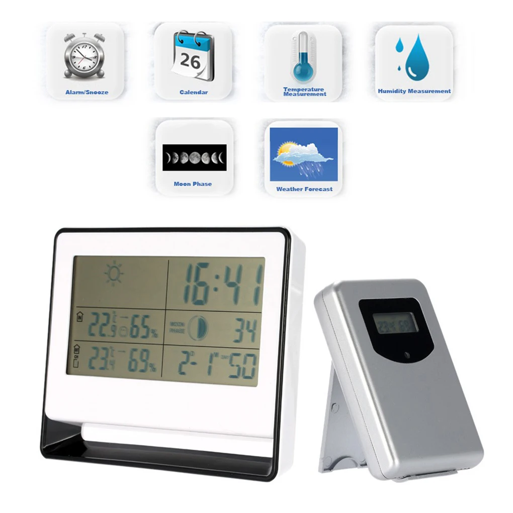 

Digital Home Wireless Weather Station Table Desktop Calendar Alarm Clock Thermometer Hygrometer Temperature Humidity Meter