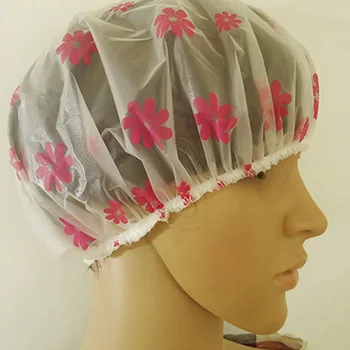 

Elastic Waterproof Adult Shower Cap PE Floral Bath Hat Bathing Washing Face Makeup Accessories