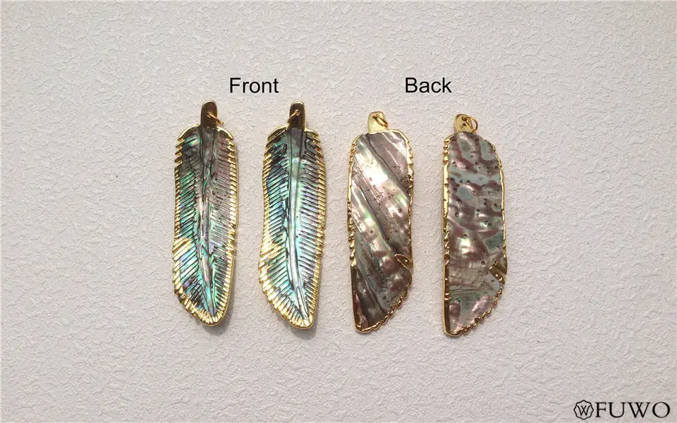 Carved Abalone shell Feather Pendant 10
